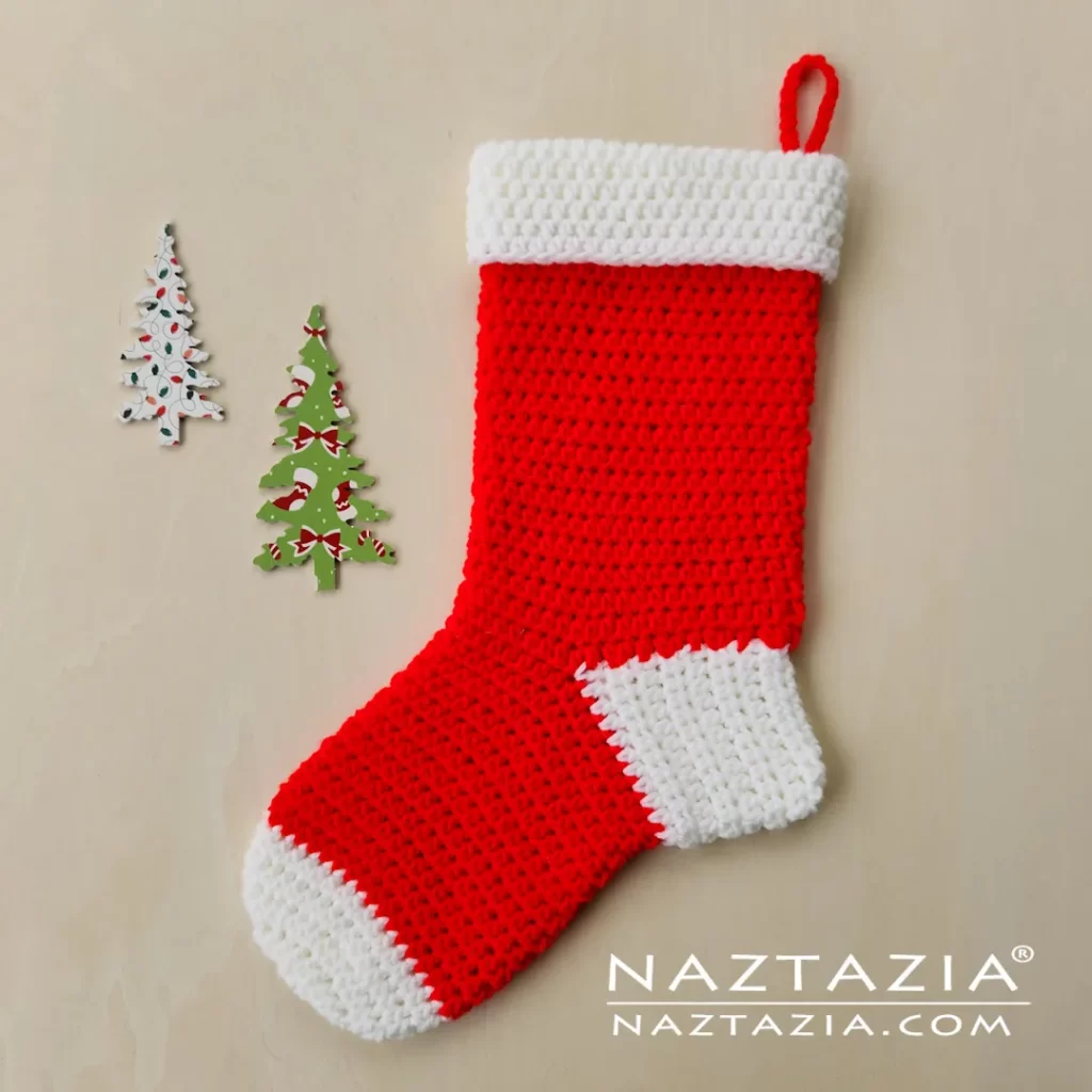 Crochet Christmas Stocking Written Pattern and Video Tutorial by Donna Wolfe from Naztazia