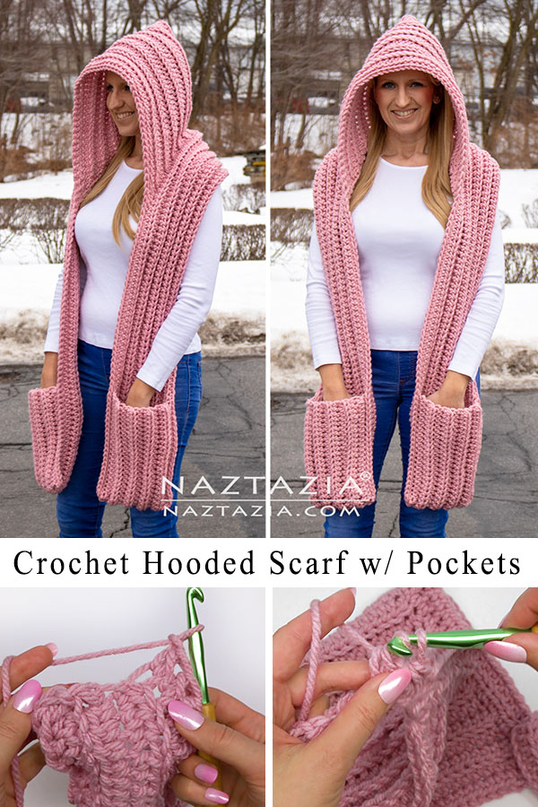 Crochet Hooded Scarf with Pockets